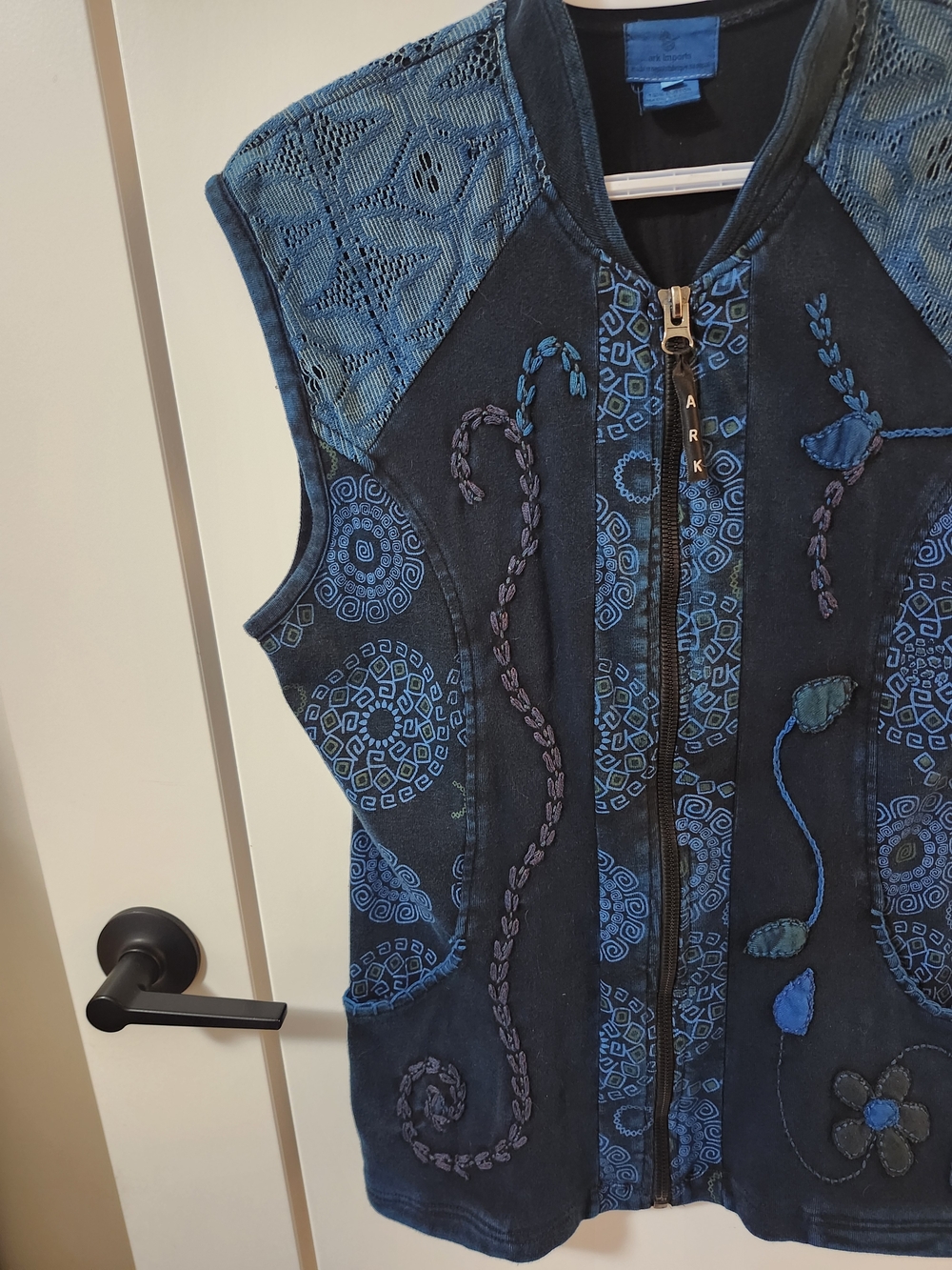 Dark Teal Hippie Boho Embroidered Zip-Up Vest by Ark Imports - Picture 6 of 11